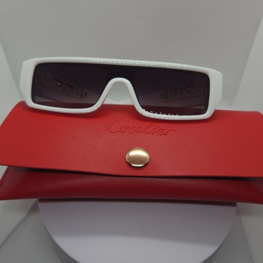 Coulier Leopard Rectangle Retro Sunglasses with Red Case